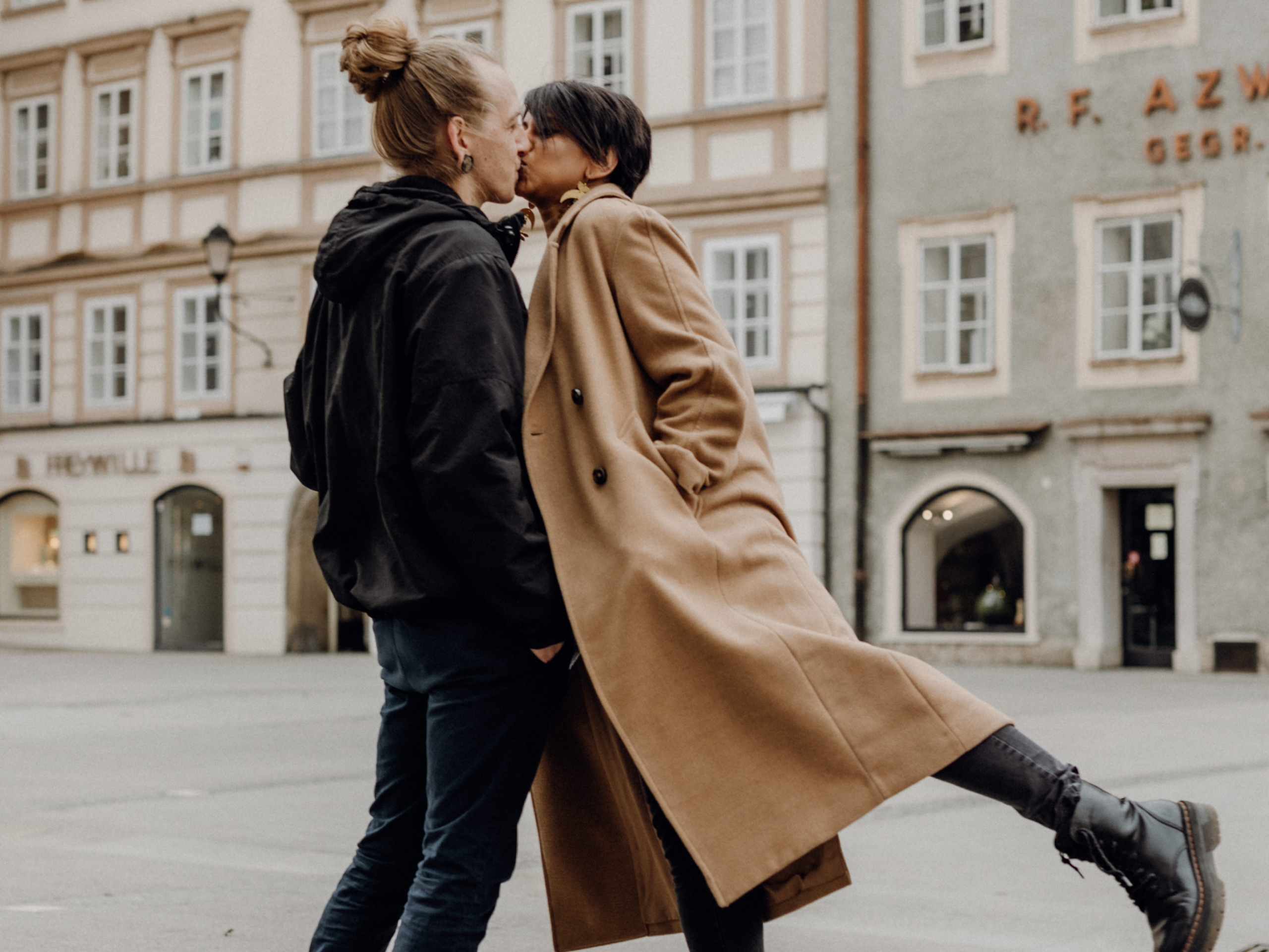 Paar, Stadt, Kuss, Zuneigung